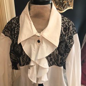 White button down blouse with black lace